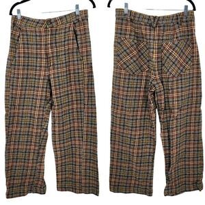 Free People Plaid Shape Up Trouser Pants UK 14 US 10 High Rise Wide Leg Academia